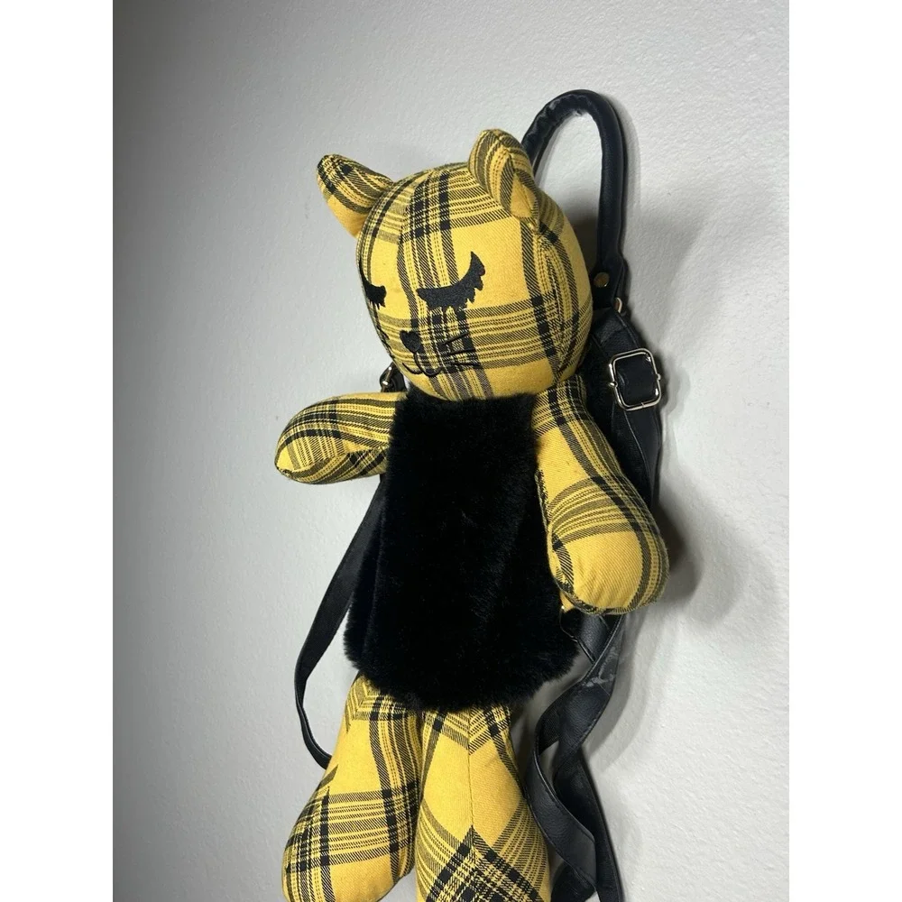 Betsy Johnson Luv Betsy Yellow Cat Plush Backpack Medium Plaid Preppy Y2K Trend